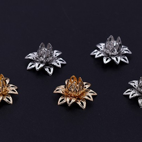 M3985-G 15個 メタルフラワー 花座 透かし蓮 ビーズキャップ 16×16mm 3 
