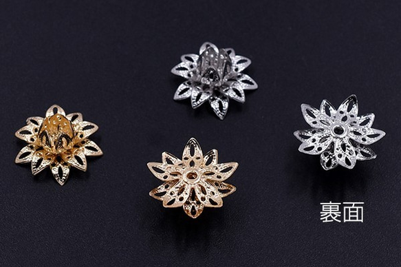 M3985-R  15個 メタルフラワー 花座 透かし蓮 ビーズキャップ 16×16mm 3×【5ヶ】 2枚目の画像