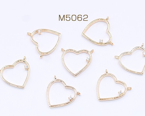 M5062 6個 高品質ジルコニアチャーム 2カン付きハート 15×16mm