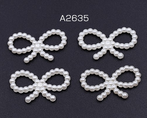 A2635 150個 アクリルパーツ デコパーツ リボン パール風 17×29mm