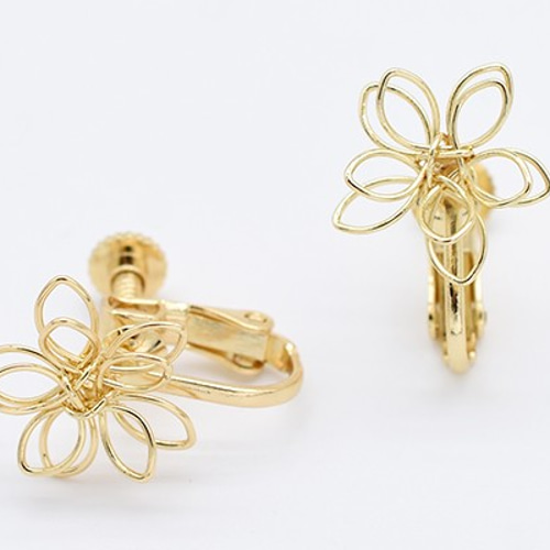 M5634-G 6個 デザインイヤリング ネジバネ式 ワイヤー フラワー