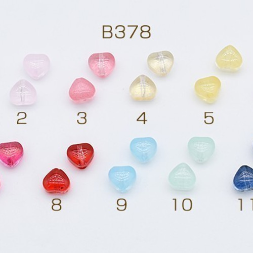 B378-5 60個 チェコガラスビーズ ハート型 6×6mm 全11色 2X【30