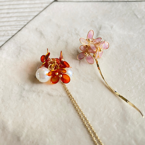 モーヴピンクの小花が大人可愛い♡オーブリエチアのツイストイヤリング/ピアス 6枚目の画像