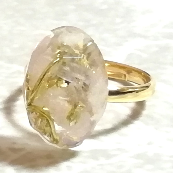 SJ048 クンツァイト ピンキーリング 3号フリー 楕円形14mm オルゴナイト 指輪 pinkgold 1枚目の画像