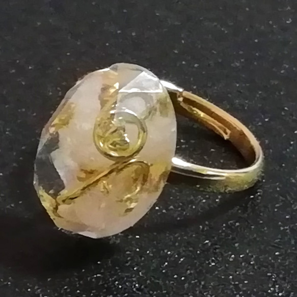 SJ048 クンツァイト ピンキーリング 3号フリー 楕円形14mm オルゴナイト 指輪 pinkgold 2枚目の画像