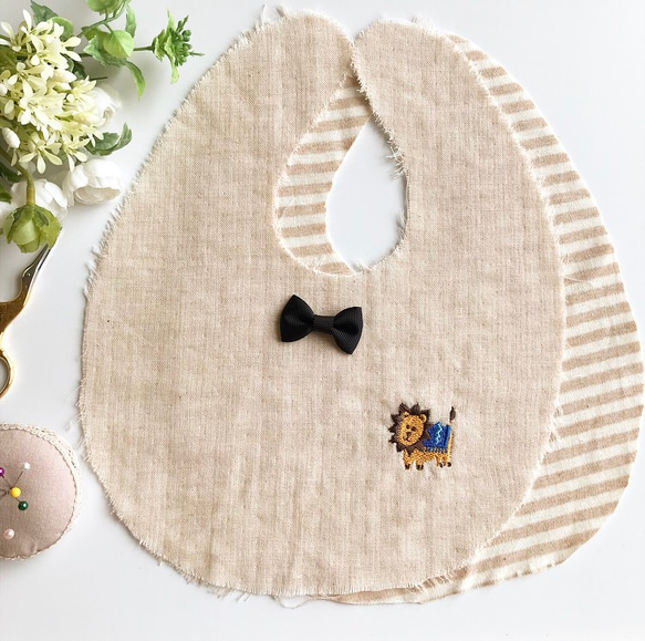 オーガニックコットンベビースタイ ハンドメイド キット/ライオン刺繍