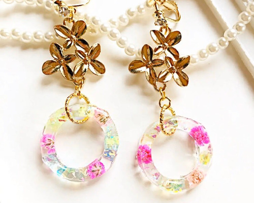 フラワーリングイヤリング イヤリング・ノンホールピアス Camel.738