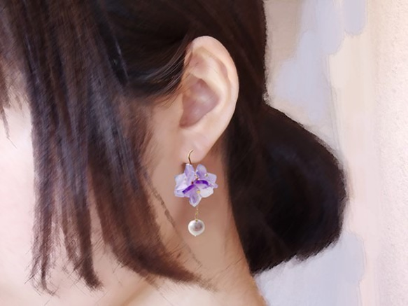 [紫色]繡球耳環/耳環 第2張的照片