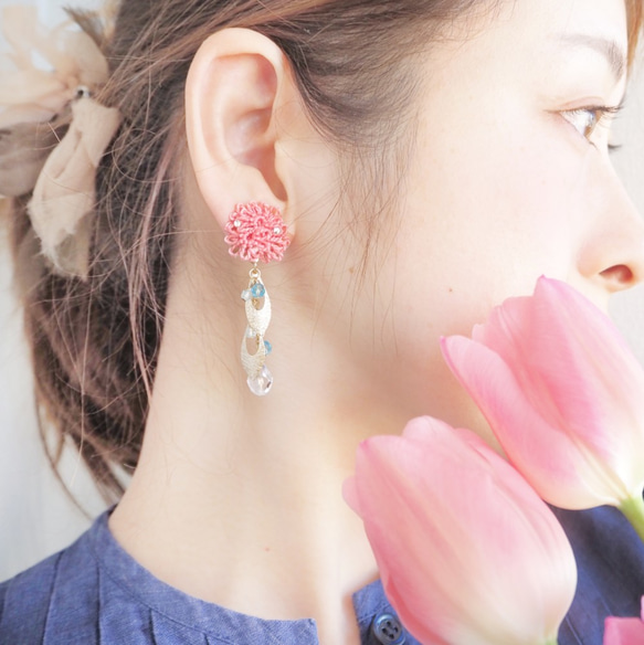 三月[鬱金香x海藍寶石]耳環或耳環 第2張的照片