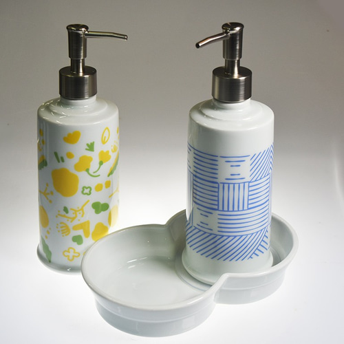 磁器のディスペンサー 三島手 磁器 陶器 アルコール消毒ディスペンサー