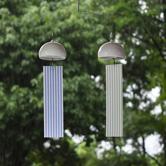 風鈴 インテリア ツイン ウインドチャイム 縞 陶器 磁器 やきもの