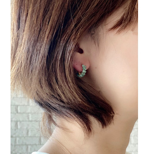 5月誕生石】エメラルド2連フープピアス/イヤリング・樹脂フープピアス 