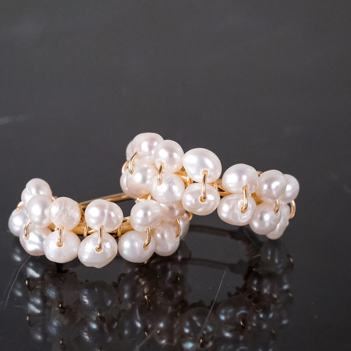 淡水パール フリル フープピアス CAD アッシュペーフランス 2個セット