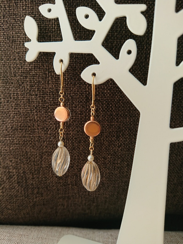 French Chic style“pink dot & tree nuts clear”ピアス 5枚目の画像