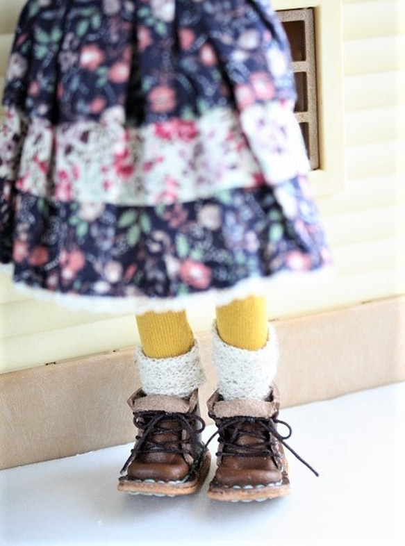 【こげ茶×ブルーステッチ】ネオブライスサイズ　ブーツ　靴　革　レザー 4枚目の画像