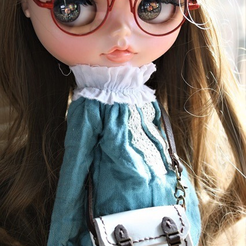 ミニチュア ショルダーバッグ 【濃い茶&ターコイズブルーステッチ