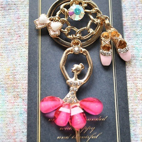 濃いピンク】バレリーナ キーホルダー キーリング付き バッグチャーム