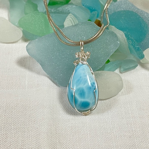 ラリマー ワイヤーラッピングネックレス ラリマー ワイヤーラッピングペンダントトップ （天然石