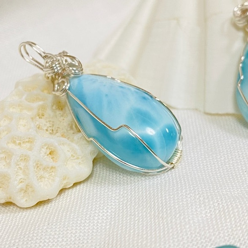 ラリマーペンダントトップ＊ワイヤーラッピング01＊一点もの