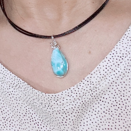 ラリマーペンダントトップ＊ワイヤーラッピング01＊一点もの