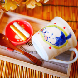 【送料無料】手描き ペット マグカップ 陶器 シープドック　HPET10 2枚目の画像