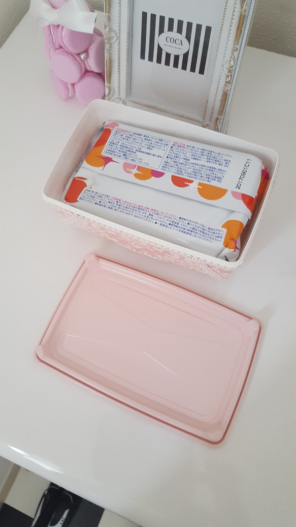 【ピンクパープル＆ストライプ】ウェットティッシュケース　ワイプケース　おしりふきケース 5枚目の画像