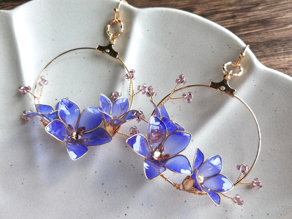 Chinese Bellflower pierced earring /clip earring 第5張的照片