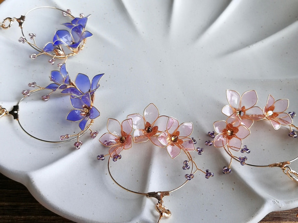 Chinese Bellflower pierced earring /clip earring 第8張的照片