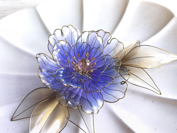 Sapphire blue peony hair stick / hair comb 第2張的照片