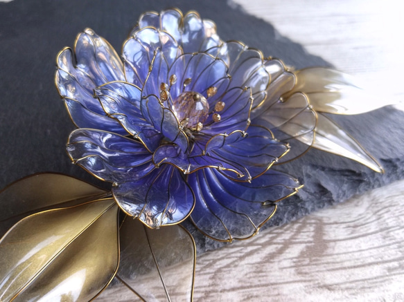 Sapphire blue peony hair stick / hair comb 第3張的照片