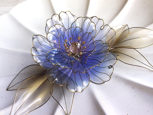 Sapphire blue peony hair stick / hair comb 第5張的照片