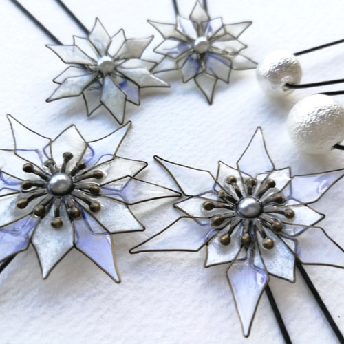 Frozen＊Fractal-II ⁂雪の結晶のUピン⁂かんざしセット ヘアピン