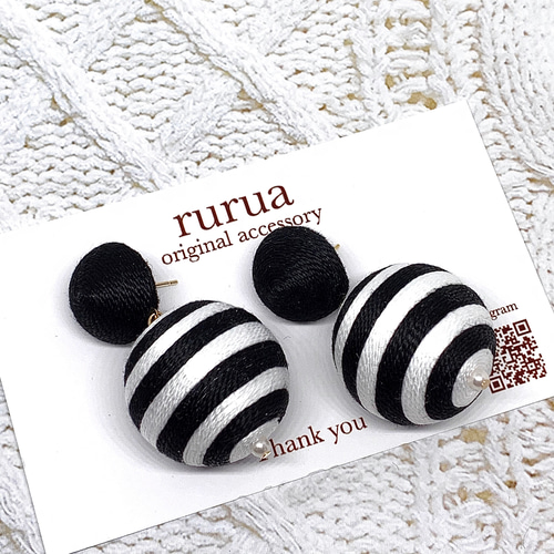 再販8】ボーダーボンボンピアス ピアス（その他） rurua 通販｜Creema 