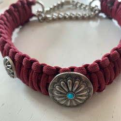 パラコード❥首輪❥太め　カッコカワイイ　コンチョ付き　№021 パラコードの首輪 幅広タイプ コンチョ プレゼント付き リード・首輪