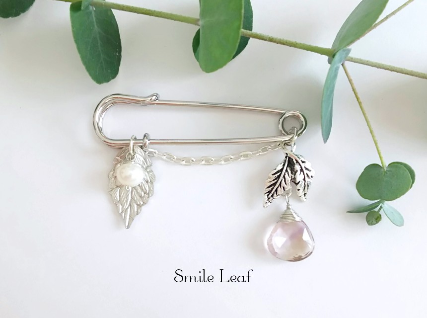 アメトリンと淡水パールのアンティーク風ブローチ