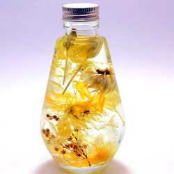 フラワーハーバリウム 　イエローデイジーアレンジ　 ディアドロップガラスボトル　記念日　母の日ギフト 1枚目の画像