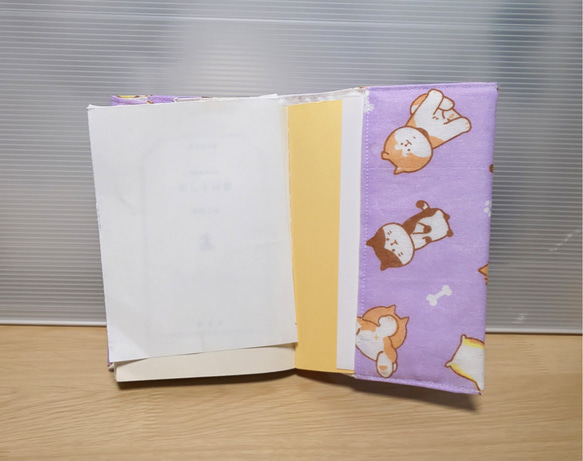 ブックカバー★Book cover★ワンニャン柄パープル★文庫本サイズ 3枚目の画像