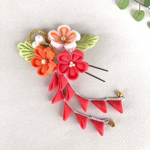 七五三髪飾り⭐つまみ細工⭐セミオーダー 上質な髪飾りで豊かなハレの日を～ 七五三髪飾り7歳様向け 赤