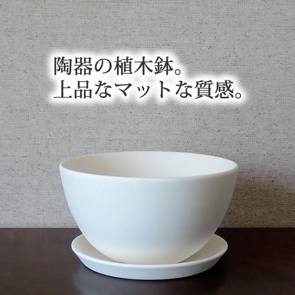 白い陶器の植木鉢 (焼きしめ) (釉薬なし) (ボールタイプ) 6枚目の画像