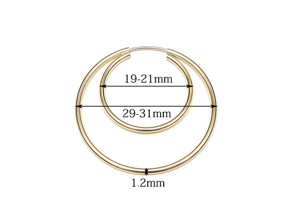 14KGF ダブルフープピアス 30mm【1ペア販売】(14K-AA014 2枚目の画像