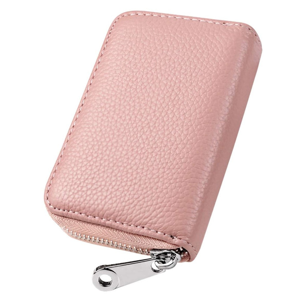 本革製 カードケース 財布 RFID スキミング防止 レザー 男女兼用 ピンク 1枚目の画像