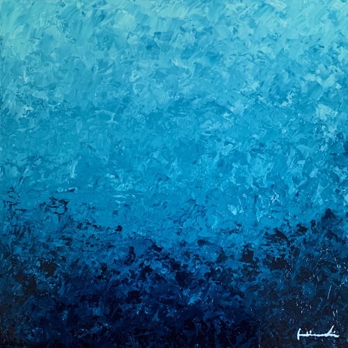 抽象画 青い 海 油絵 絵画 油彩画 オリジナル オリジナルの抽象的な船の油絵：大きな青い海景の壁アート（36x36