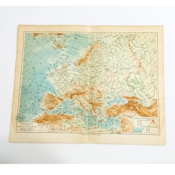 ヨーロッパ 山と川の体系図 アンティークマップ 古地図 ビンテージ