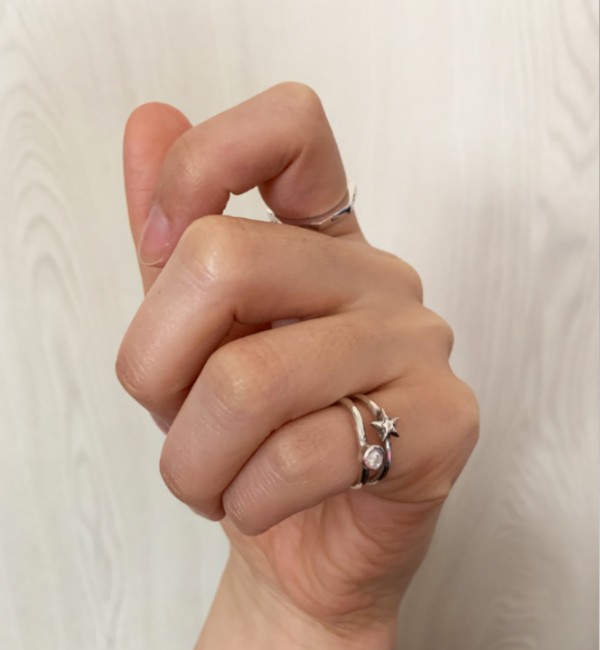 ｢SV99.9｣クリスタル＆スター二重リング(6号)