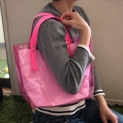 PVCバッグ クリアバッグ トートバッグ ビニールバッグ ピンク