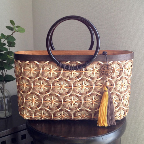 花六ツ目編み 竹かごバッグ