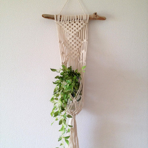 一点もの】流木マクラメタペストリープラントハンガー＊ひし形模様
