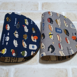 【２色セット】仮置きマスクケース　寿司猫　グレイ＋青 1枚目の画像
