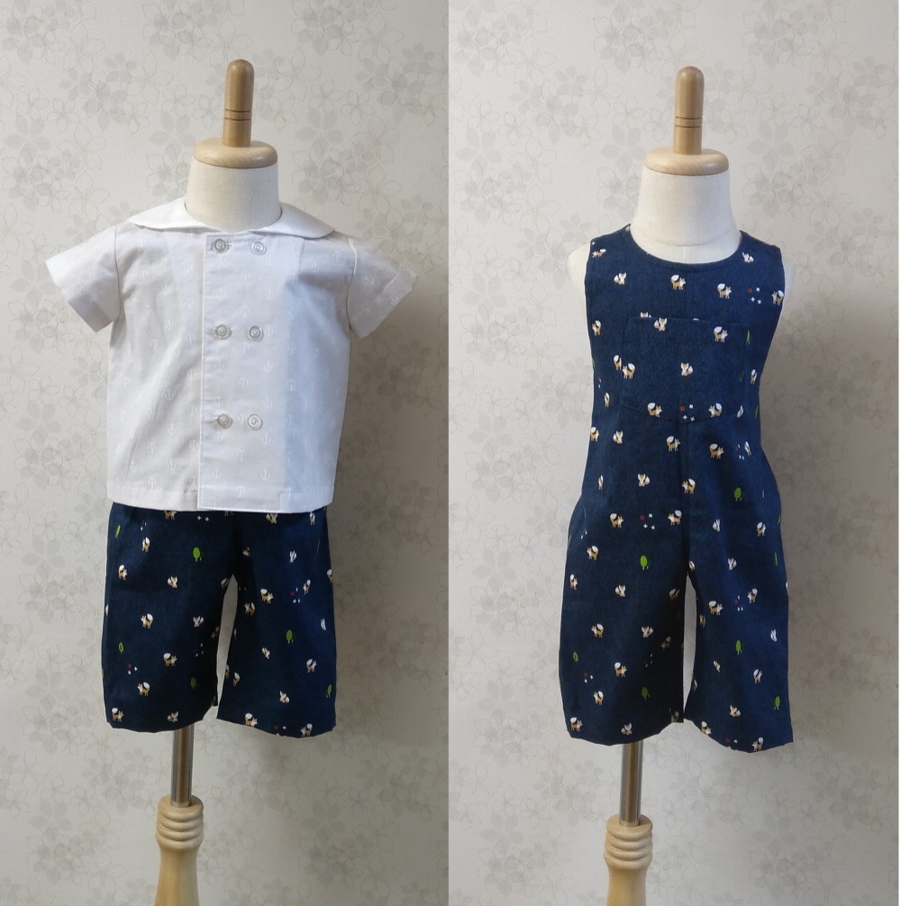 【size80】セーラーカラーシャツ＆小さな狐柄サロペット