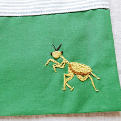 カマキリ刺繍の巾着（コップ入れ） 3枚目の画像